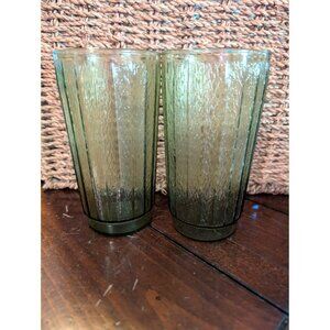 Vintage Reeded Sprucewood Green Glass Tumblers Set Of 2by Anchor Hocking